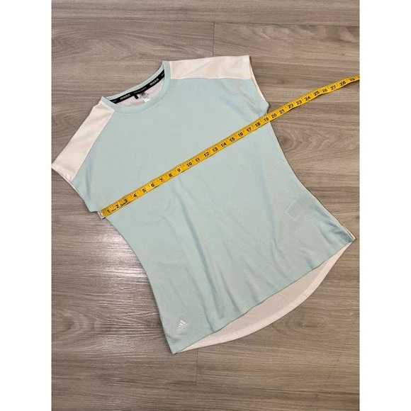 Adidas Primeblue Women Top Light Blue White Colorblock Athletic T Shirt Size M - Picture 6 of 16